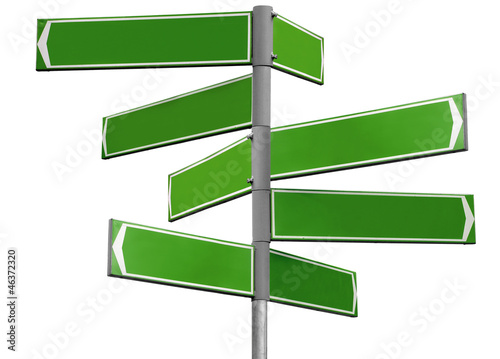 Photo: Blank green direction sign with 8 arrows isolated on white Blank green direction sign with 8 arrows isolated on white