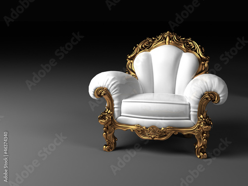 Illustration: Luxury white armchair with golden frame Luxury white armchair with golden frame