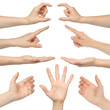 Collage of woman hands on white background