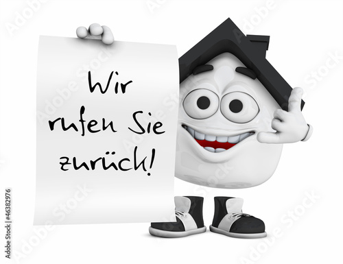 Illustration: Kleines 3D Haus Schwarz - Wir rufen sie zurück! Kleines 3D Haus Schwarz - Wir rufen sie zurück!