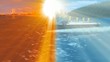 TITANIC sailing over sea at sunset and day
