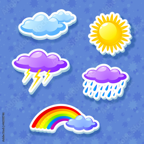 Vector: Colorful weather icon set with clouds, rainbow and sun Colorful weather icon set with clouds, rainbow and sun