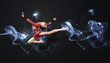 Young woman in gymnast suit posing