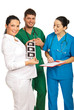Happy doctors with pregnant woman