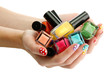 woman hands with nail polishes isolated on white