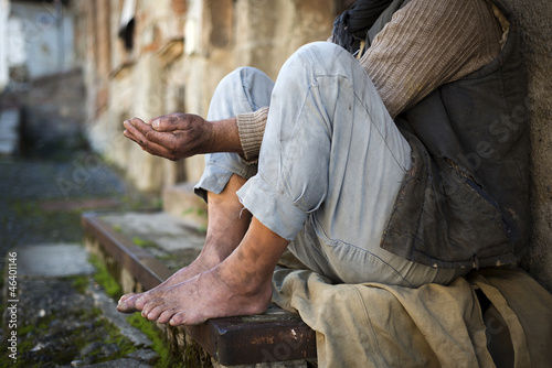 Photo: Beggar is begging for food on the street Beggar is begging for food on the street