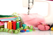 sewing machine and fabric isolated on white