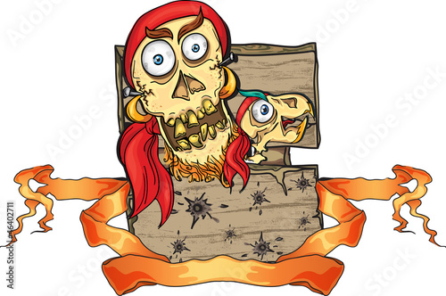 Vector: crazy pirate skull on the wooden board crazy pirate skull on the wooden board