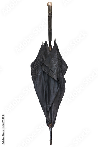 Photo: Vintage silver decorated closed black umbrella Vintage silver decorated closed black umbrella