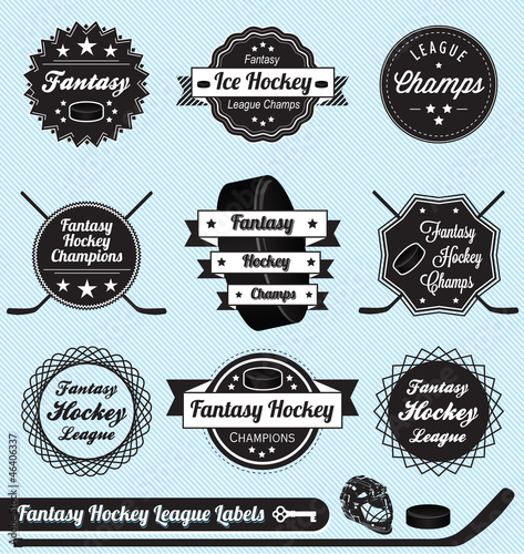 Vector: Vector Set: Vintage Fantasy Hockey League Labels Vector Set: Vintage Fantasy Hockey League Labels