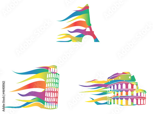 Vector: European important places icons moving in the wind European important places icons moving in the wind