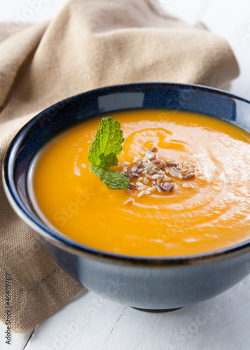 Photo: cream of pumpkin with mints and seeds cream of pumpkin with mints and seeds