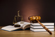 Law theme, mallet of judge, wooden gavel 