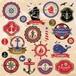 Collection of vintage retro nautical labels, badges and icons