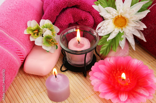 Photo: Towels, soaps, flowers, candles Towels, soaps, flowers, candles