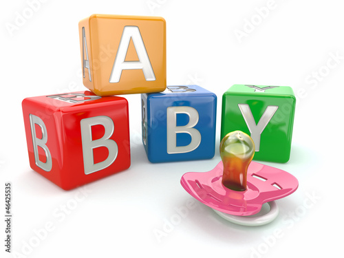 Illustration: Baby from alphabetical blocks and dummy Baby from alphabetical blocks and dummy