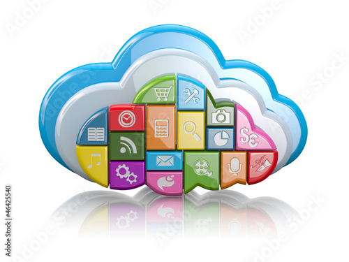 Illustration: Cloud computing. Application icons. 3d Cloud computing. Application icons. 3d