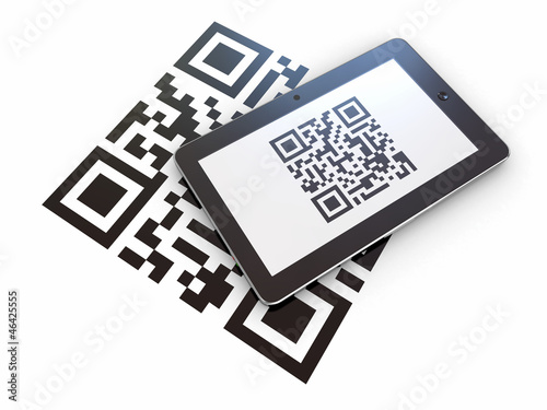 Illustration: Tablet pc scanning qr code. 3d Tablet pc scanning qr code. 3d
