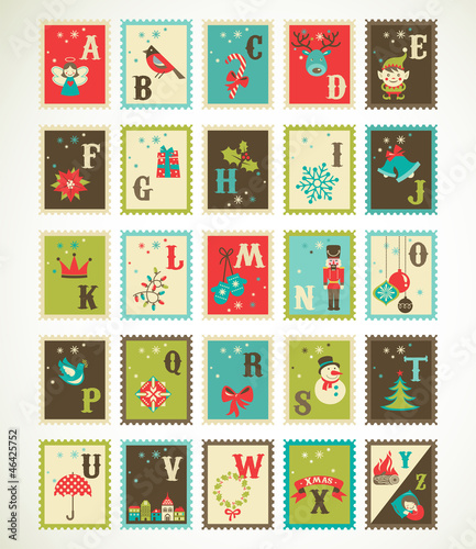 Vector: Christmas retro alphabet with cute vector xmas icons Christmas retro alphabet with cute vector xmas icons