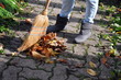 Foto: Herbstblätter zusammenfegen Herbstblätter zusammenfegen