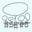 Kids hand draw cartoon on  graph paper.