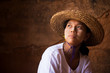 Myanmar girl in straw hot looking away