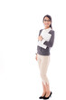 attractive asian businesswoman on white background