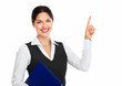 Business woman showing a copyspace.