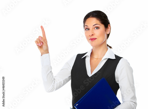 Photo: Business woman showing a copyspace. Business woman showing a copyspace.