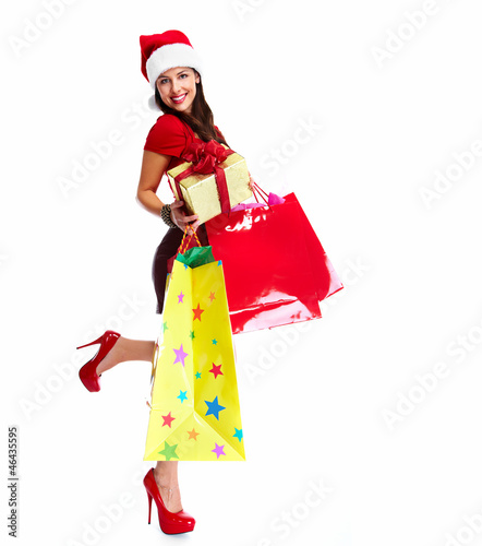 Photo: Christmas Shopping santa woman. Christmas Shopping santa woman.