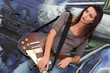 Rebellious woman busking on the streets