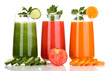 Fresh vegetable juices isolated on white