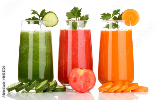 Photo: Fresh vegetable juices isolated on white Fresh vegetable juices isolated on white
