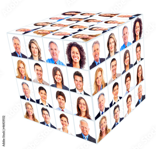 Photo: Business person group. Cube collage. Business person group. Cube collage.