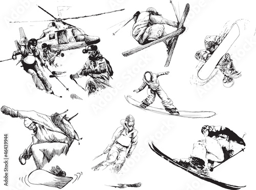 Vector: winter sports collection - skiers and snowboarders winter sports collection - skiers and snowboarders