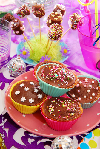 Photo: homemade sweets on birthday party table for child homemade sweets on birthday party table for child