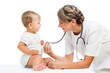 smiling baby and doctor isolated on white background