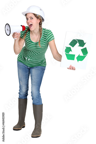 Photo: Girl screaming into megaphone Girl screaming into megaphone