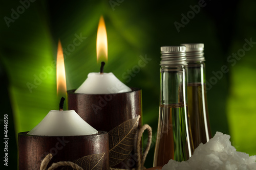 Photo: close up view of spa theme objects on green back close up view of spa theme objects on green back