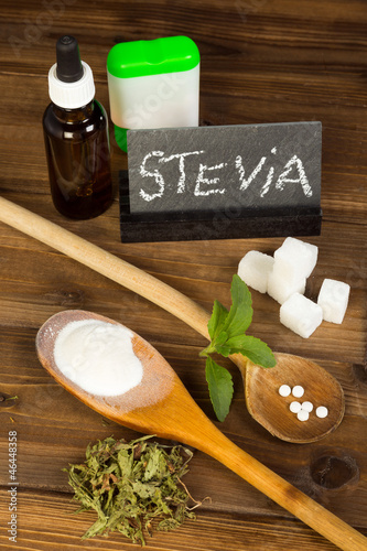 Photo: Sugar and sweetener stevia Sugar and sweetener stevia