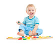 happy kid playing toys