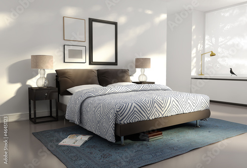 Illustration: Contemporary elegant, white shiny atmospheric bedroom Contemporary elegant, white shiny atmospheric bedroom