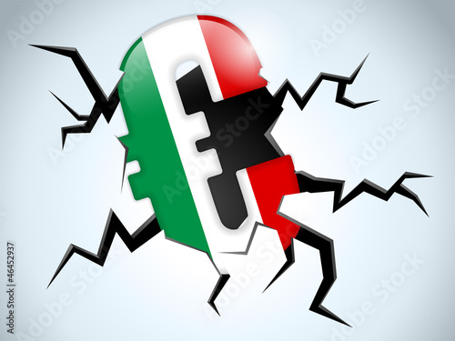 Vector: Euro Money Crisis Italy Flag Crack on the Floor Euro Money Crisis Italy Flag Crack on the Floor