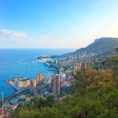 Photo: Monaco Montecarlo principality aerial view cityscape sunset. Azu Monaco Montecarlo principality aerial view cityscape sunset. Azu