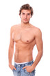 Handsome and sexy young man with naked torso isolated