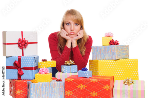 Photo: woman and gift boxes woman and gift boxes