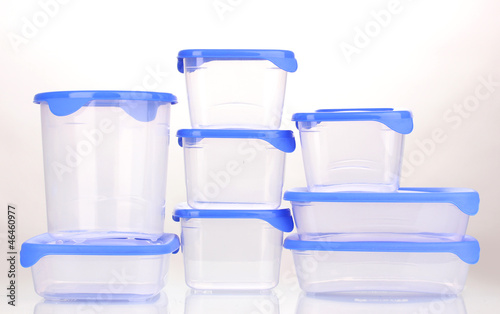 Photo: Plastic containers for food isolated on white Plastic containers for food isolated on white