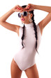 woman with a white skin-tight costume