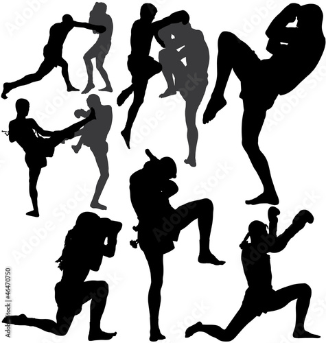 Vector: Muay Thai (Thai Boxing) vector silhouettes Muay Thai (Thai Boxing) vector silhouettes