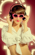 Photo: Woman with headphones listening music - Retro style Woman with headphones listening music - Retro style